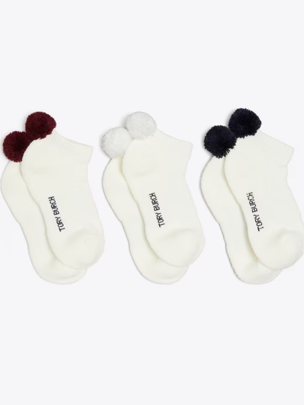 Tory Burch Socks with Burgundy, Black and White Pom Poms NWT